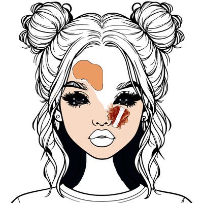 realistic girl with two buns in hair and lips