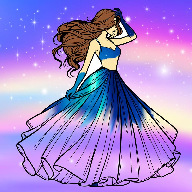 realistic woman with dress flowing in the wind