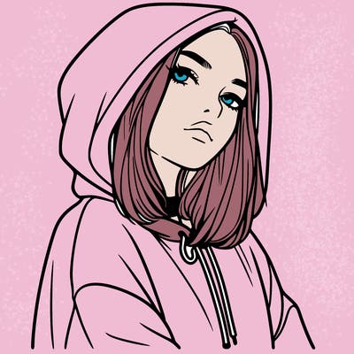a realistic girl in a hoodie