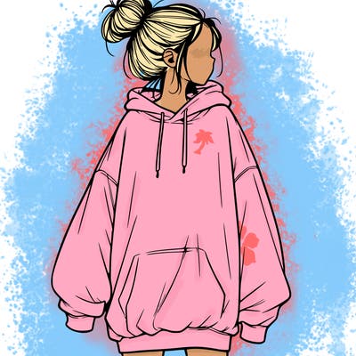 realistic girl with a oversized sweatshirt on and a bun