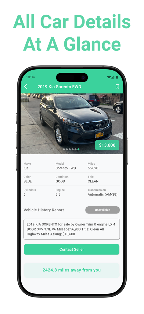 Detailed vehicle information screen on the Car Trader mobile app