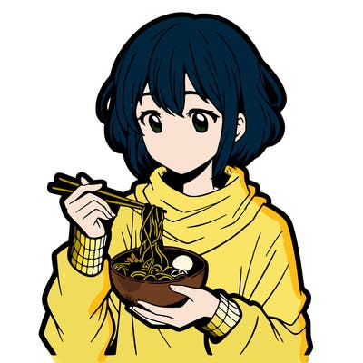 anime girl eating noodles