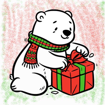 polar bear wrapping a present