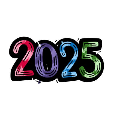 one line scrawled numbers sketch design “2025”