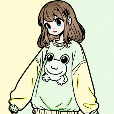 girl wearing frogging sweatshirt