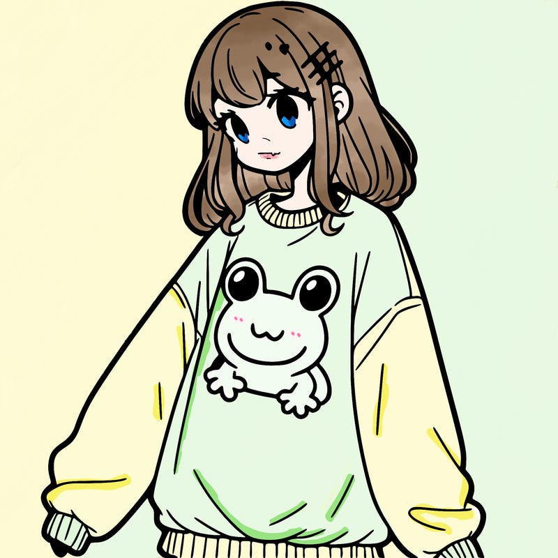 girl wearing frogging sweatshirt