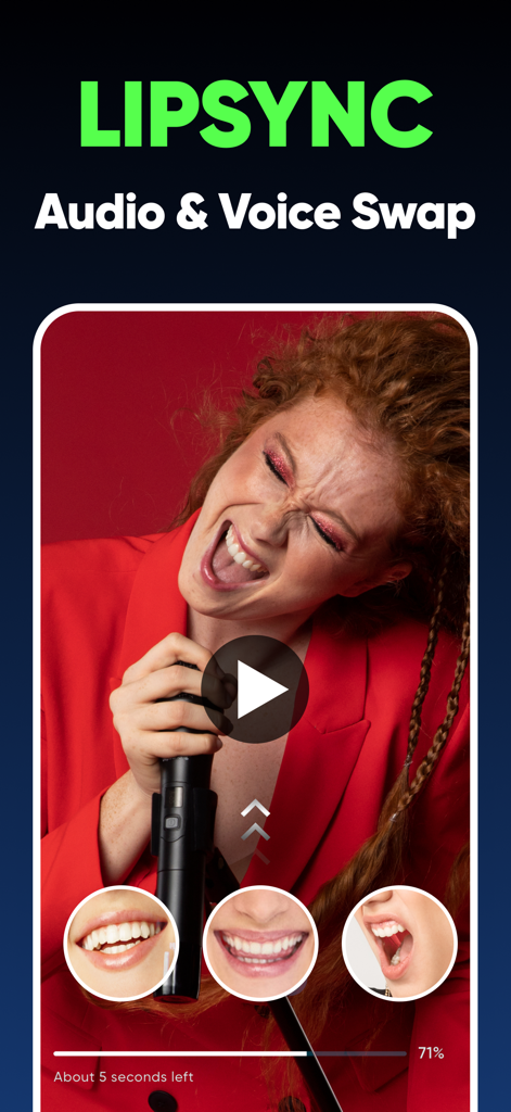 uSwap: AI Face Swap & Lipsync - Interface of the uSwap app featuring AI lipsync and audio voice swap for videos