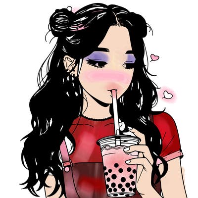 aesthetic realistic girl with boba