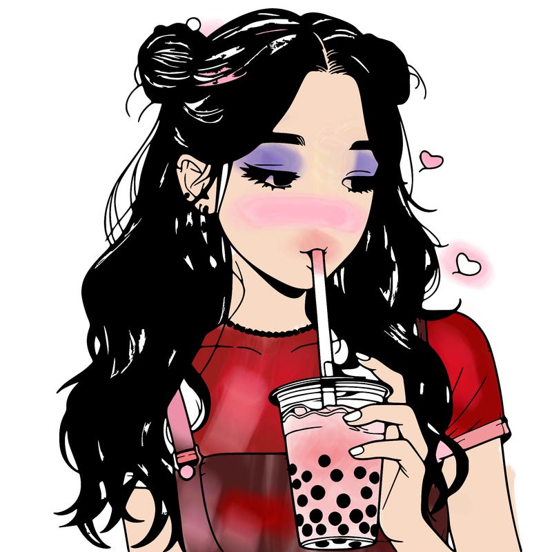 aesthetic realistic girl with boba