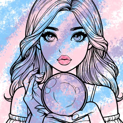 realistic girl hold crystal ball