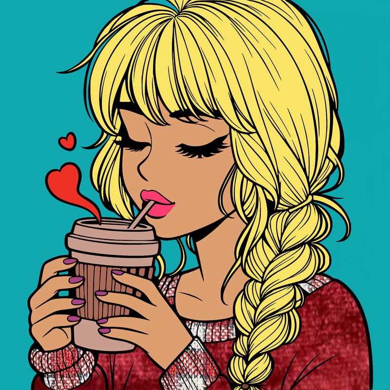 realistic girl drinking coffee