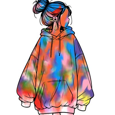 realistic girl with a oversized sweatshirt on and a bun