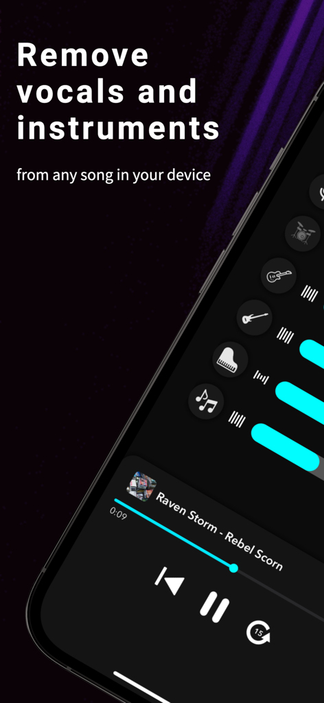 Splitteroo: Vocal Remover - Splitteroo app showing vocal and instrument removal features