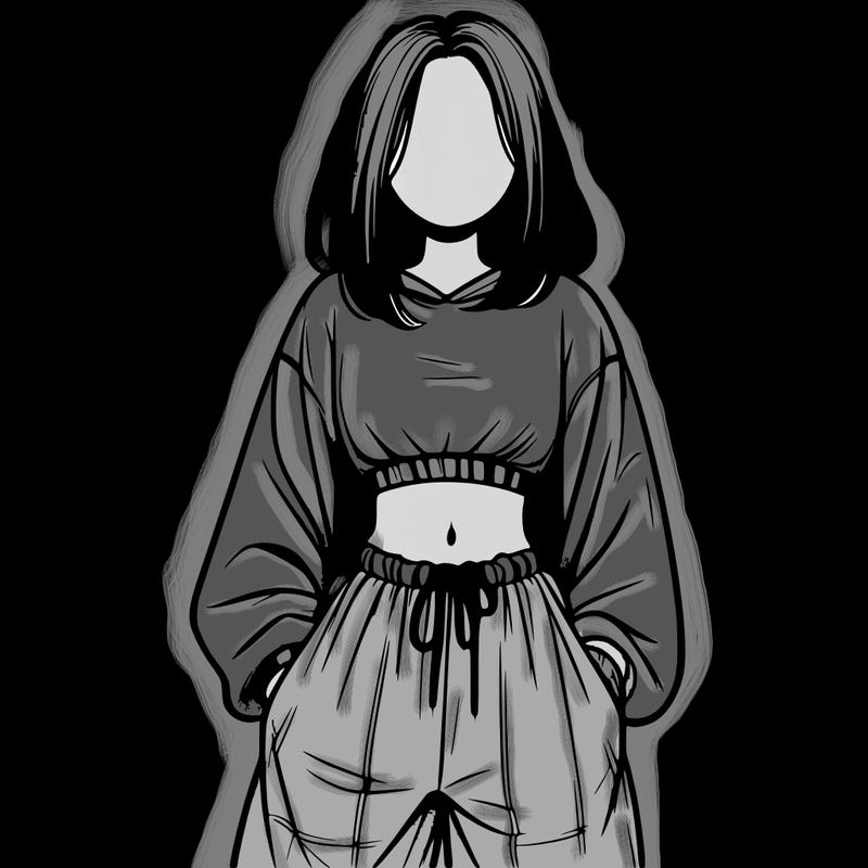 realistic girl faceless with baggy pants and a crop top