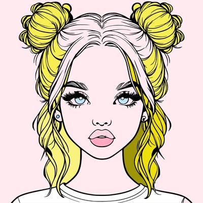 realistic girl with two buns in hair and lips