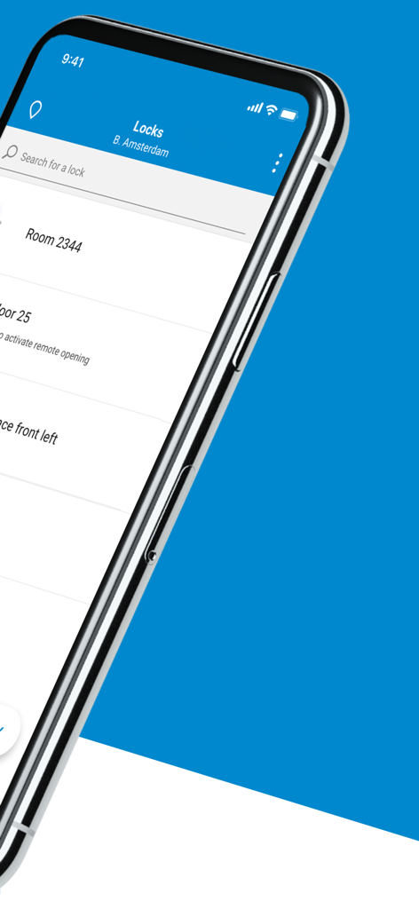 Salto KS - Smartphone screen displaying the Salto KS app with a list of digital locks for property management