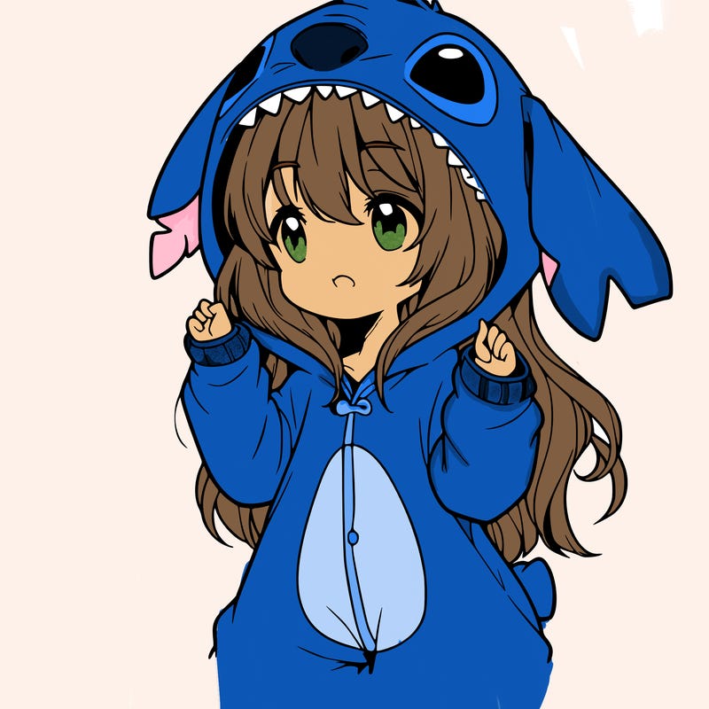 anime girl in a stitch onsie