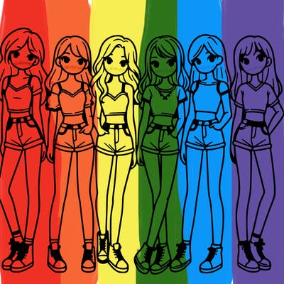 a group of girls wearing crop tops and shorts