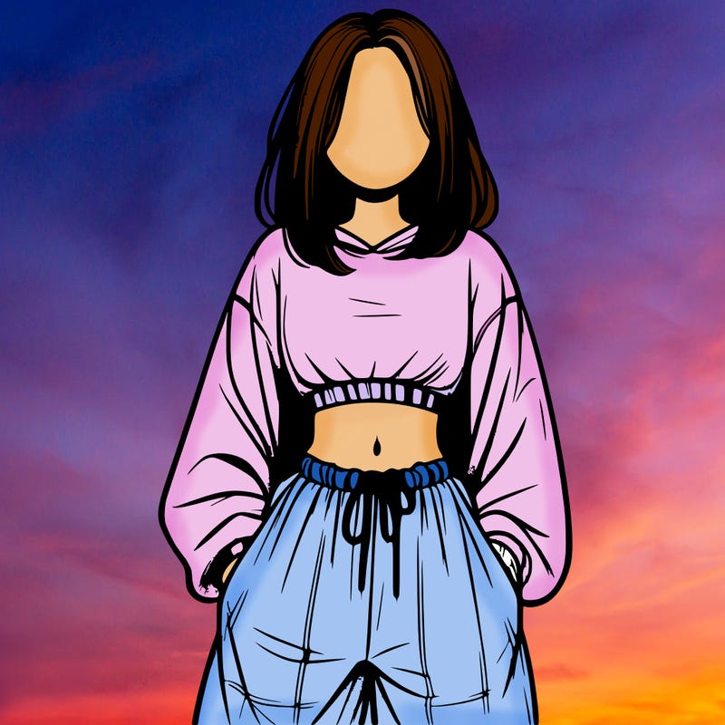 realistic girl faceless with baggy pants and a crop top
