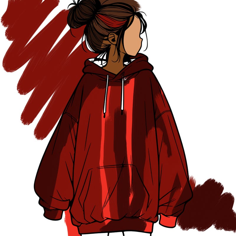 realistic girl with a oversized sweatshirt on and a bun