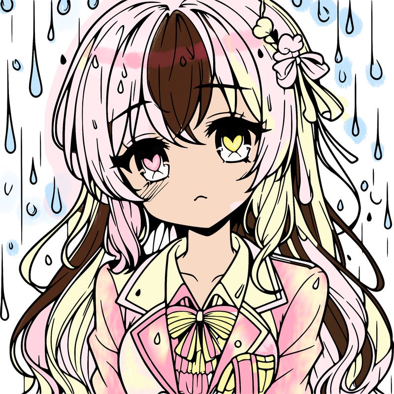 pretty anime girl in the rain