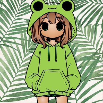girl with baggy sweatshirt and frog hood
