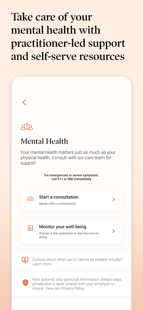 Dialogue Health - Dialogue Health app screen showing mental health consultation and monitoring features