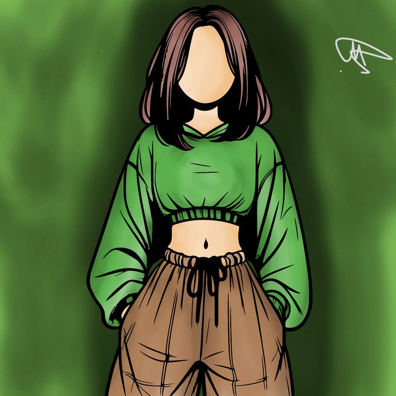 realistic girl faceless with baggy pants and a crop top