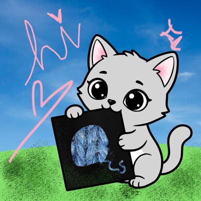 a small cat with a blank sheet of paper in its hand. the cat is sooooooo cute!