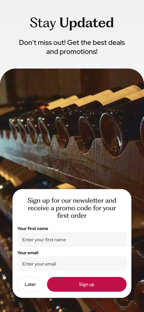 Página de inscrição para newsletter para promoções e ofertas do CityDrinks