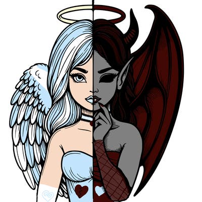 realistic angel half demon