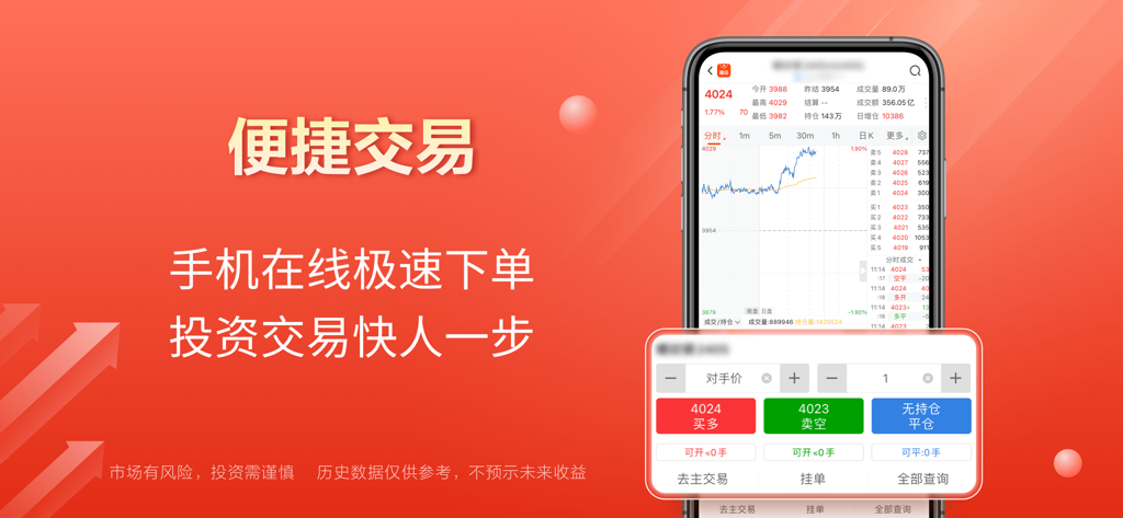 期货宝—期货原油贵金属投资软件 - Qihuobao app interface for fast mobile futures trading with real time charts