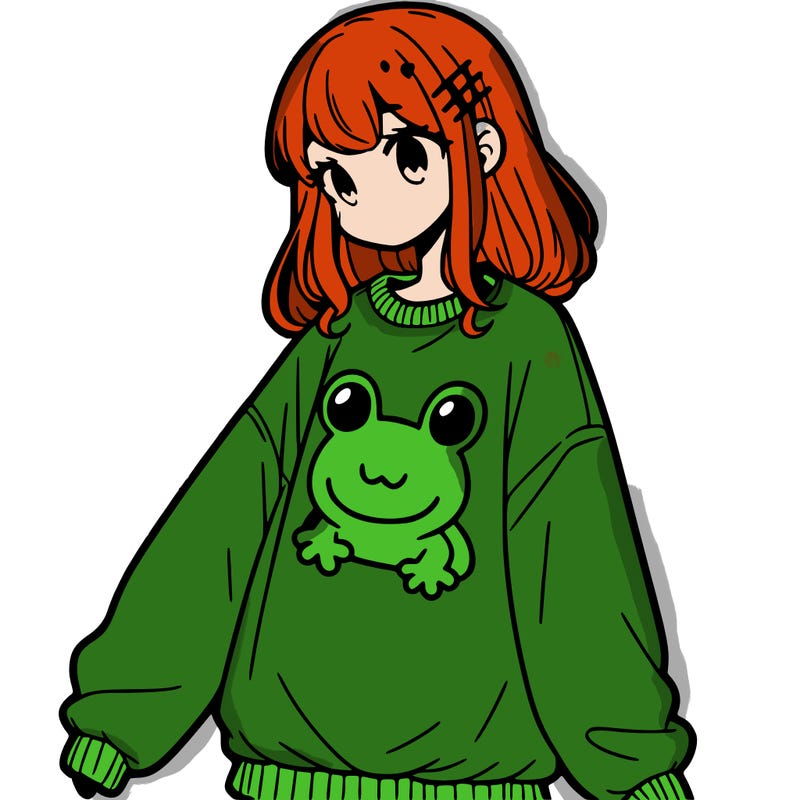 girl wearing frogging sweatshirt