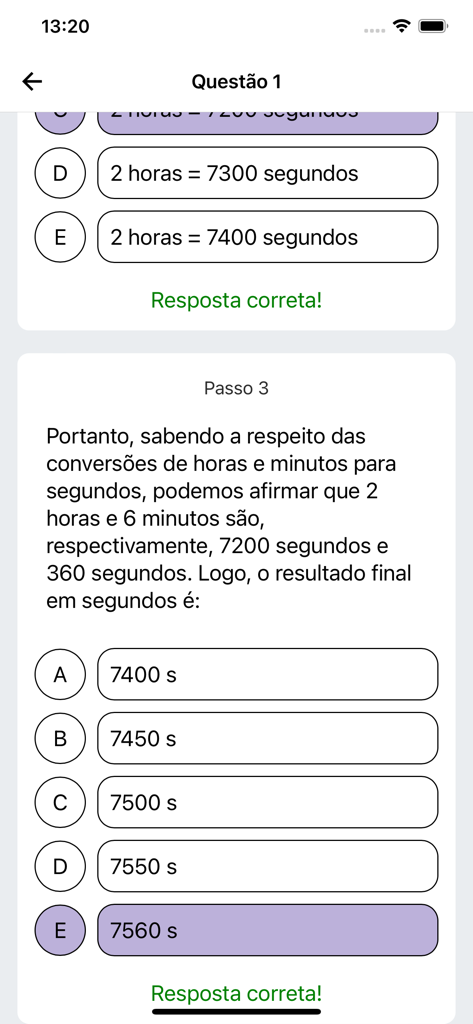 TrilhaEdu - A math problem about time conversion on the TrilhaEdu platform with a correct answer message