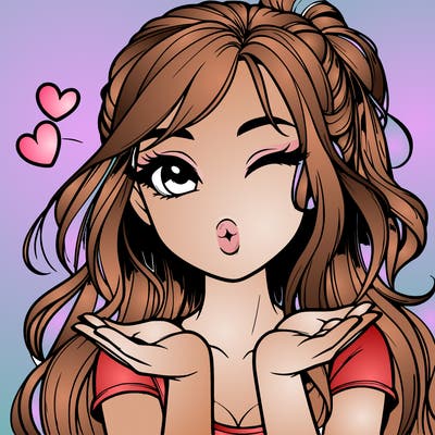 realistic girl winking and blowing a kiss while making heart hands