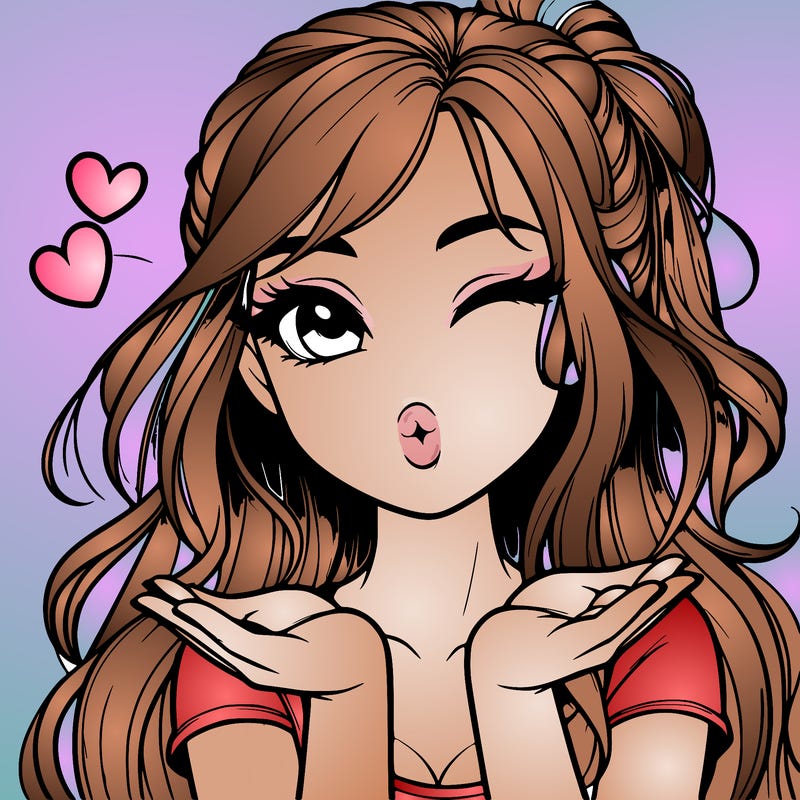 realistic girl winking and blowing a kiss while making heart hands