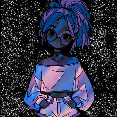 girl with a messy ponytail glasses a baggy crop top and jean shorts