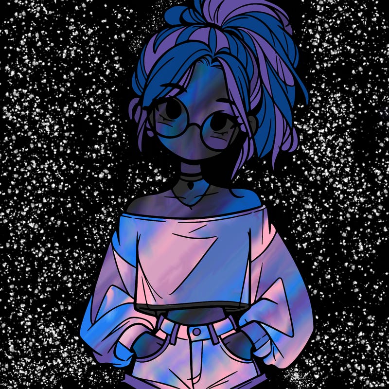 girl with a messy ponytail glasses a baggy crop top and jean shorts