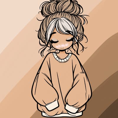 girl with baggy sweatshirt and messy bun