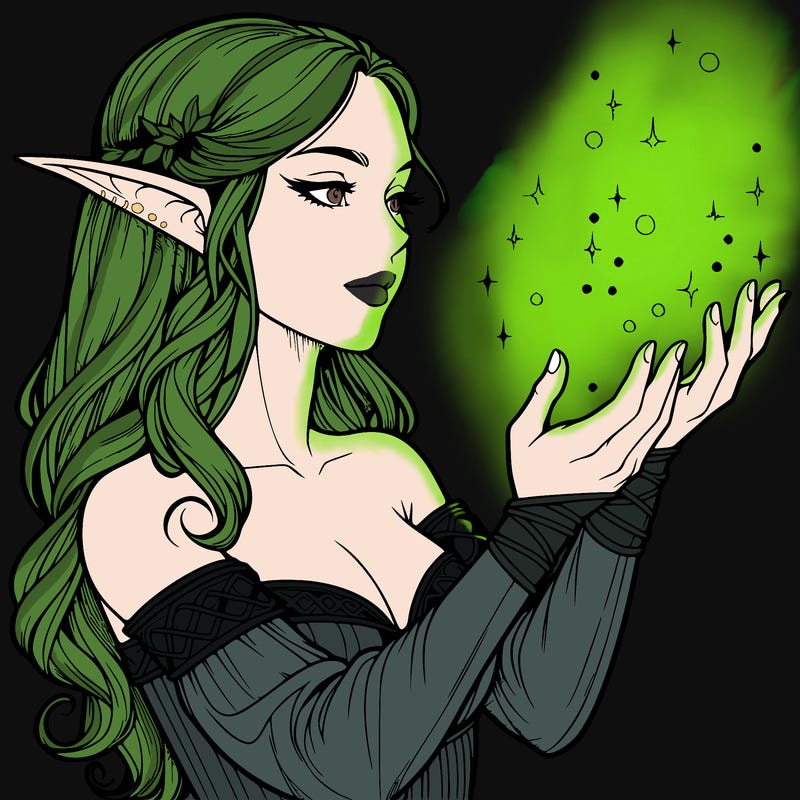 realistic elf girl doing magic