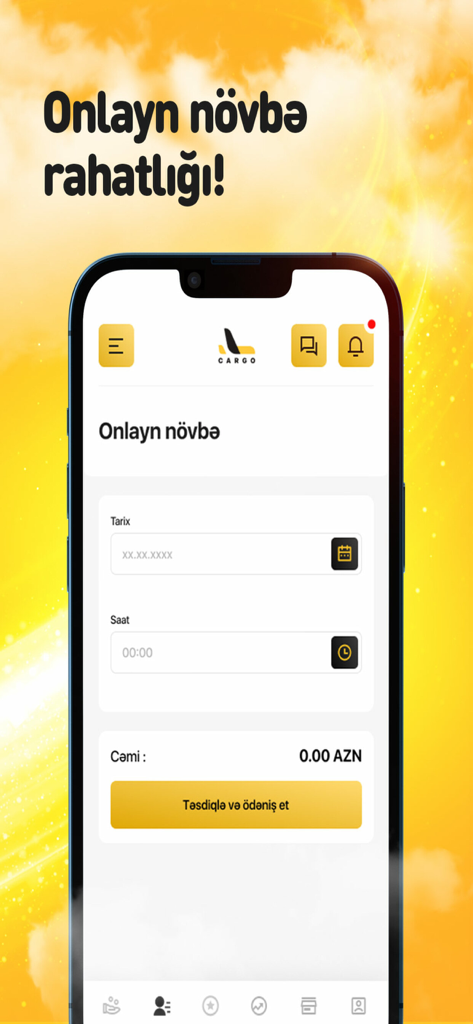 166Cargo App-Oberfläche für die Buchung von Online-Warteschlangen, die Datums- und Zeitauswahl zeigt