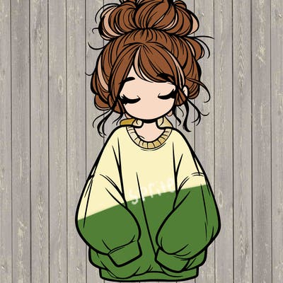 girl with baggy sweatshirt and messy bun