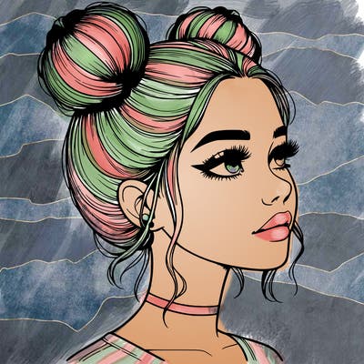 realistic girl with buns on the top of her head