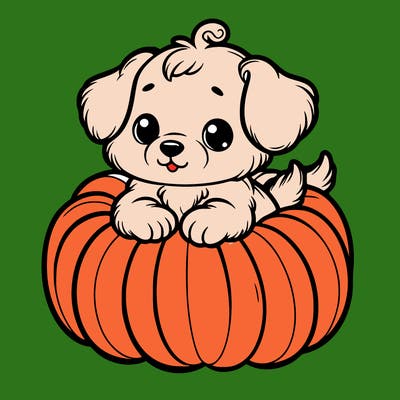 cute little puppy in a pumpkin
