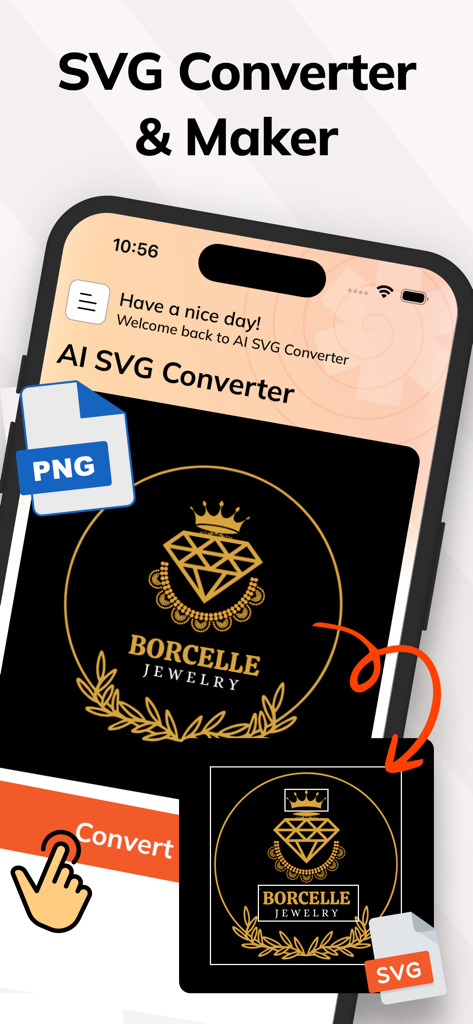 AI SVG Converter - SVG Maker - Mobile app interface for converting PNG images to SVG vector graphics.