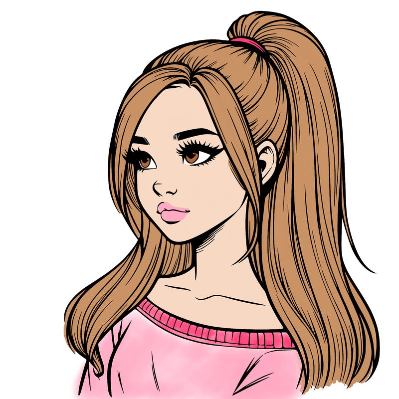 realistic girl with a high ponytail
