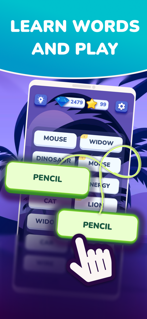 A word matching game interface in the Learn English with Momo app for learning vocabulary