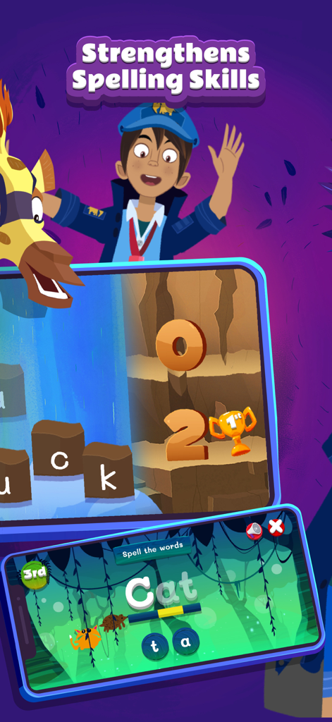 Night Zookeeper - Fun Learning - Educational spelling games for kids featuring animated characters in the Night Zookeeper app