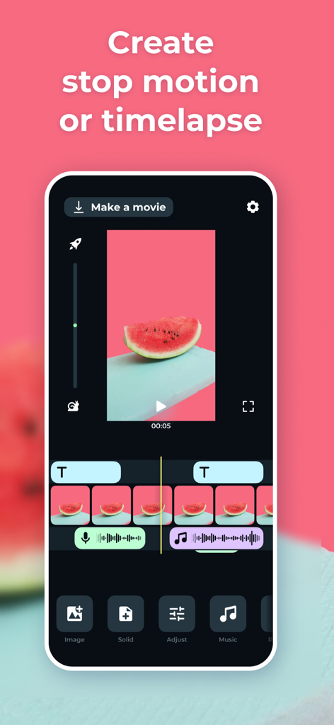 Stop Motion Animation Maker - アニメーション作成のためのビデオタイムラインと編集ツールを備えたストップモーションアニメメーカーアプリのインターフェース