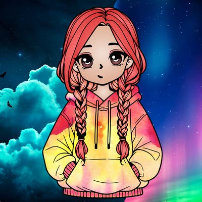 a realistic girl with a oversized hoodie and she has braids